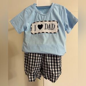 New Smocked I Love Dad Short Set - Size 2-3